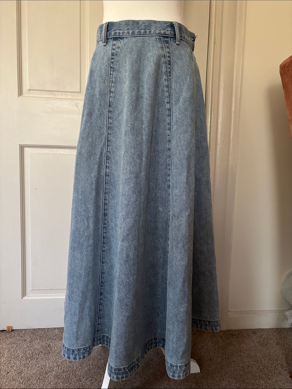 NWT Madewell Light Blue Denim in Edmonton wash A-Line Midi Skirt size 27 - Picture 6 of 12